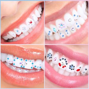 377 Pieces Tooth Gem Kit Tooth Jewelry Kit DIY Fashionable Tooth Artificial Crystal Reflective Tooth for Halloween Christmas Teeth Party Decorations (Bright Style)