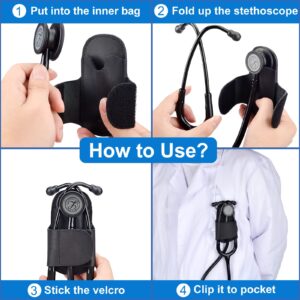 APDTEK Stethoscope Holder with Genuine Leather for Littmann, Most Stethoscope, Stethoscope Holder Hip Clip Holster Accessories for Scrubs for Physicians Students Nurses EMT Right-Hand (Black)