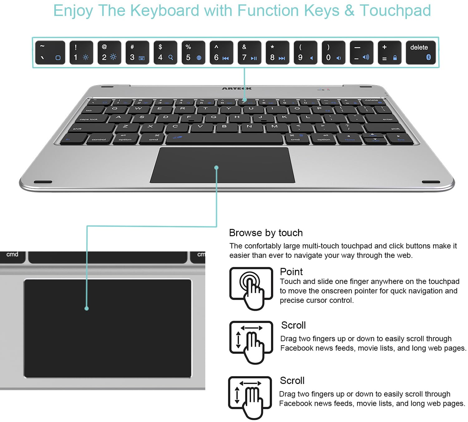 Keyboard Case with Trackpad, Arteck Bluetooth Keyboard with Folio Full Protection Case and Touch Pad for Apple 10.9-inch iPad 10 Generation (2022) with 130 Degree Swivel Rotating