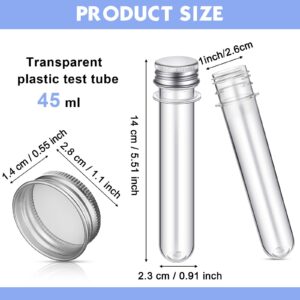 45ml Plastic Test Tubes Transparent Clear Bath Salt Tubes 25x140mm Cylindrical Aluminum Lid Plastic Vials for Candy Spice Dried Flower Storage Container Decor House Scientific Experiment(120 Pcs)