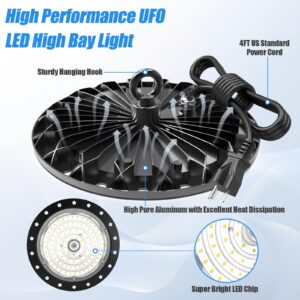 loyal 6 Packs 200W UFO LED High Bay Light, 20000LM LED High Bay Shop Light, 6000K Daylight LED Bay Light with 1.2M Cable US Plug, Commercial High Bay Lighting for Warehouse Workshop Garage Factory