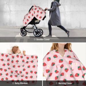 KiuLoam Strawberry Flowers Baby Car Seat Canopy, Nursing Cover for Mom Breastfeeding Scarf, Infant Car Seat Cover/Multiuse Baby Stroller Covers for Babies Boys Girls