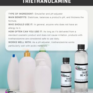 Triethanolamine (Tea) for Cosmetics 250 mL 99% pH Balancer, Surfactants DIY Skincare and Cosmetic Products by Talsen Chemicals