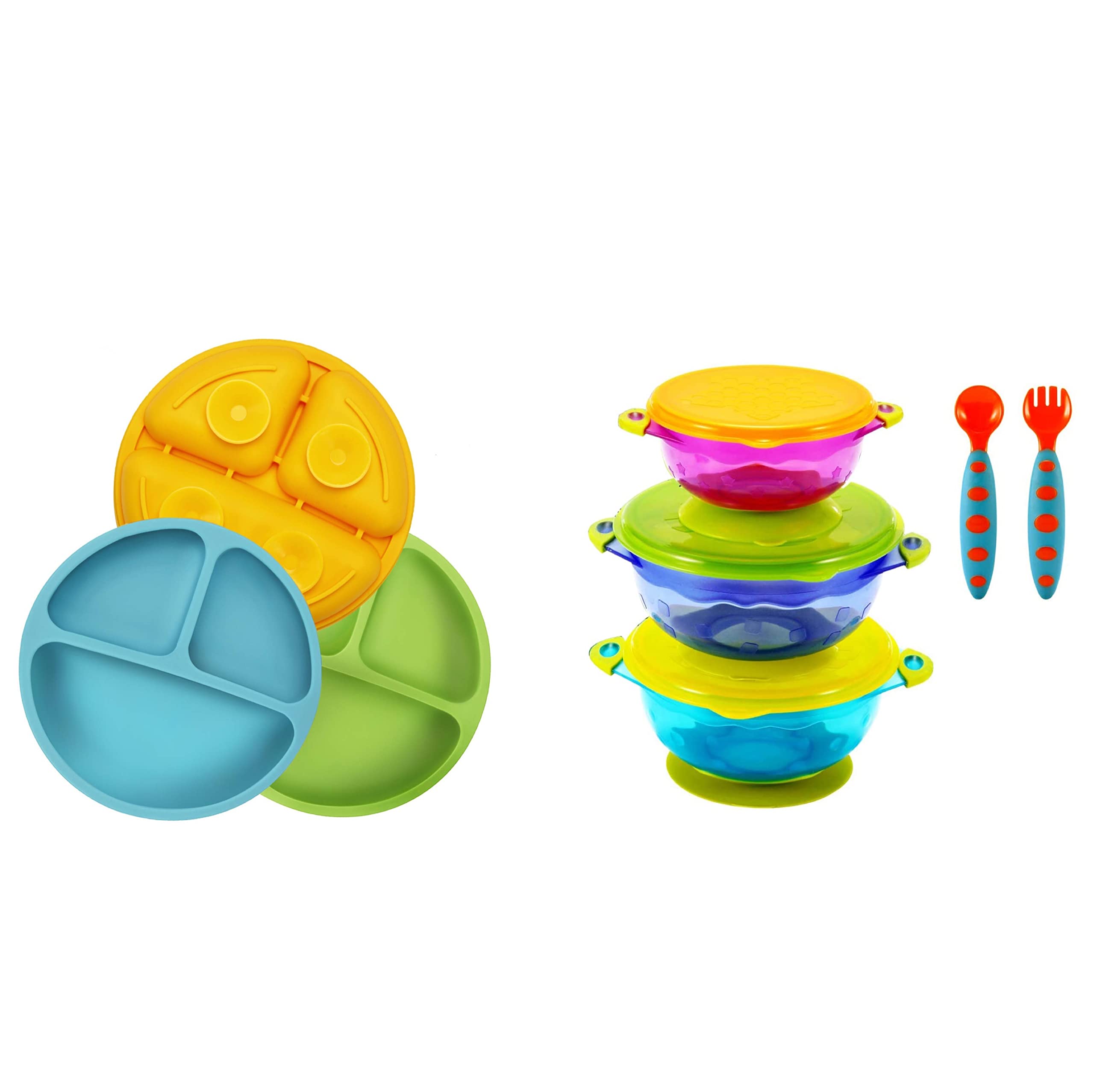 PandaEar Divided Unbreakable Silicone Baby and Toddler Plates & Stay Put Spill Proof Stackable Baby Suction Bowls