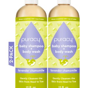 Puracy Baby Shampoo & Body Wash for Children - Pure Ingredients with 12 Fruit & Vegetable Extracts for Silky Smooth Skin, Gentle Lavender Chamomile Aroma, Baby Shampoo, Baby Body Wash 12 Oz (2-Pk)