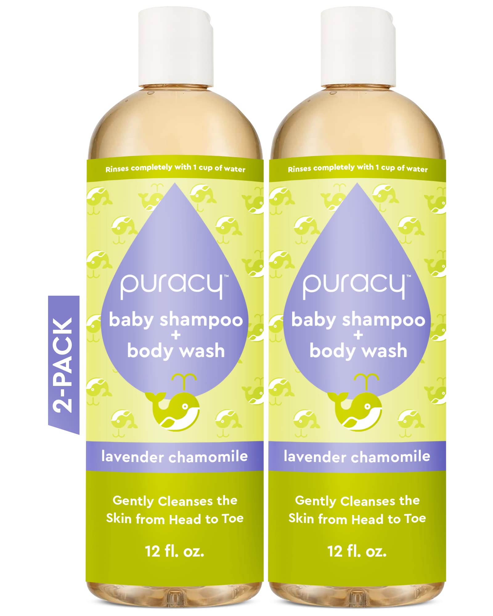 Puracy Baby Shampoo & Body Wash for Children - Pure Ingredients with 12 Fruit & Vegetable Extracts for Silky Smooth Skin, Gentle Lavender Chamomile Aroma, Baby Shampoo, Baby Body Wash 12 Oz (2-Pk)