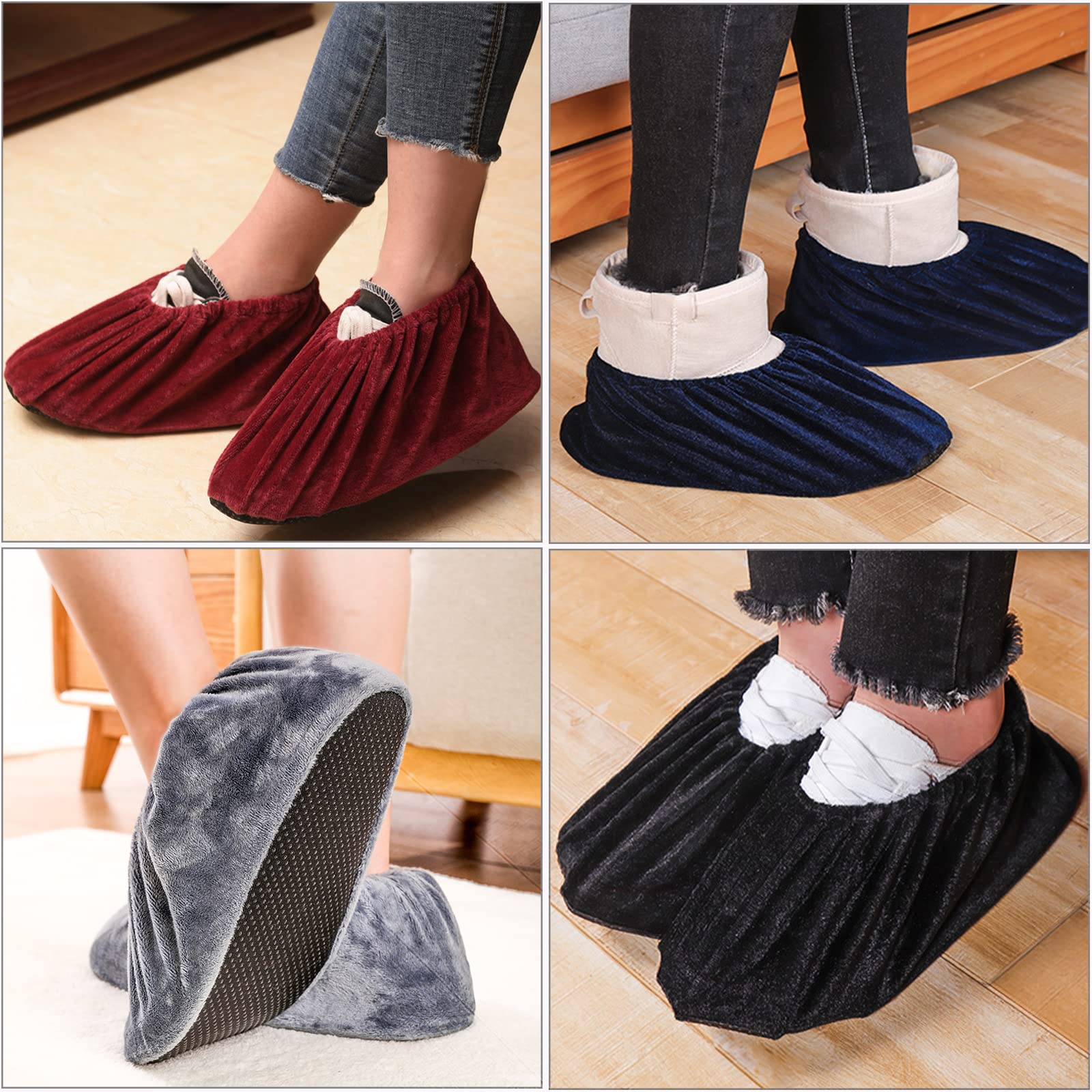 Yveytat Reusable Non Slip Shoe Covers, Premium Soft Washable Thickened Boot Shoe Covers for Household, Office, Laboratory，one size（Black）