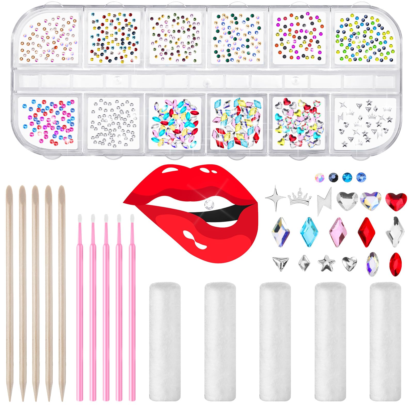 377 Pieces Tooth Gem Kit Tooth Jewelry Kit DIY Fashionable Tooth Artificial Crystal Reflective Tooth for Halloween Christmas Teeth Party Decorations (Bright Style)