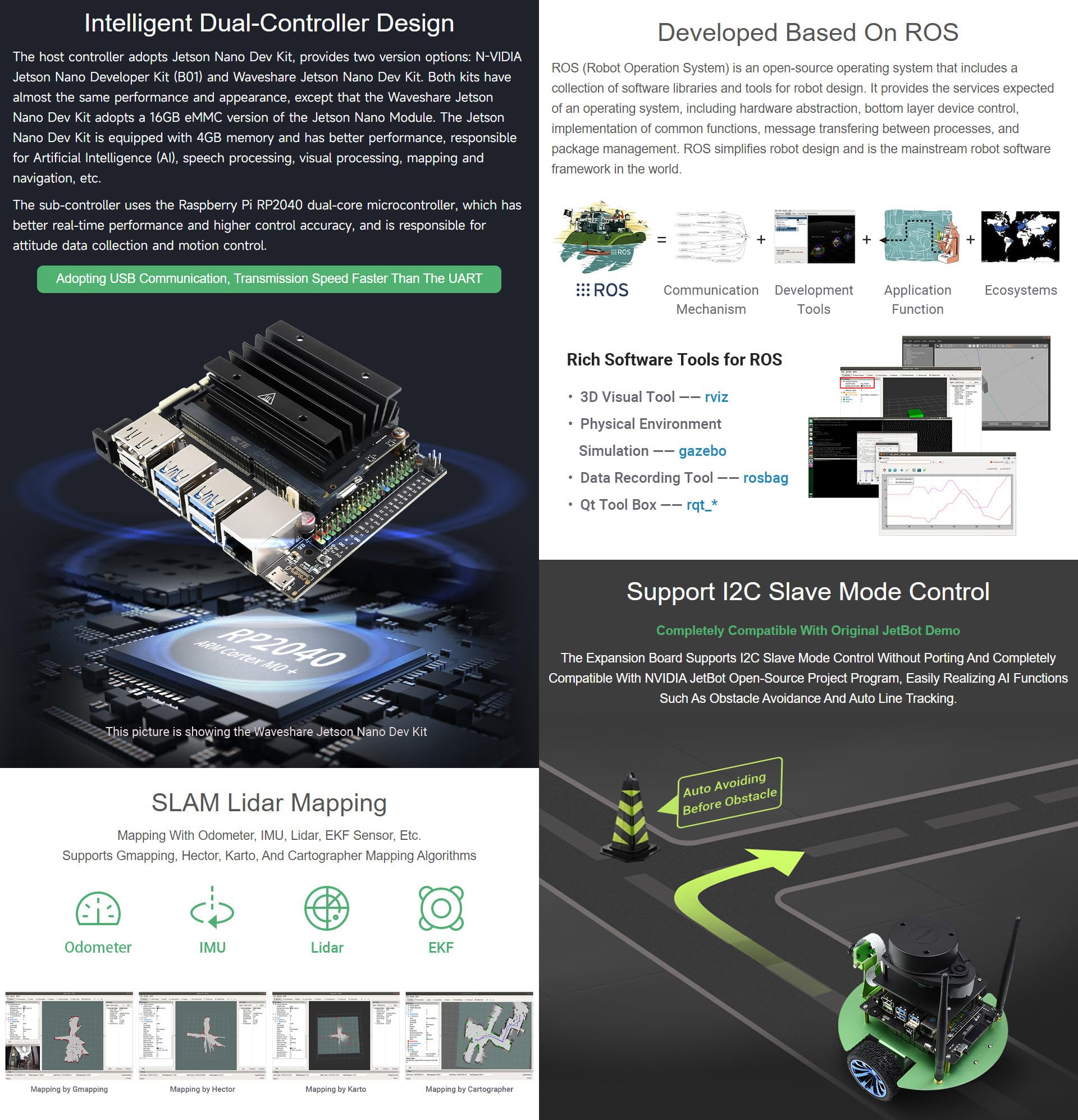 Waveshare JetBot Professional Version ROS AI Kit, Dual Controllers AI Robot, Lidar Mapping, Vision Processing, Includes Waveshare Jetson Nano Dev Kit 4GB (NOT Support Nano 2GB)