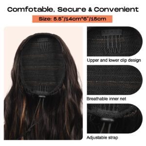 SEIKEA 26" Ponytail Extension Drawstring Ponytail，PT003 Eva for Women Long Thick Wavy Clip in Hair Extensions Ponytail Natural Soft Synthetic Hairpiece for Women Dark Chocolate Brown