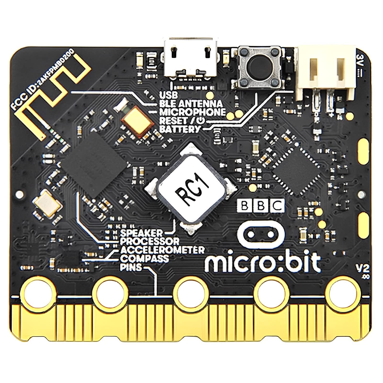 BBC Micro:bit V2 Board for Coding and Programming, Educational DIY Mini-Computer Programmable Processor Board Kit with Speaker, Microphone & Touch Sensor - Board Only