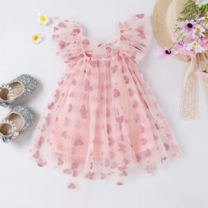 Valentine's Day Baby Girl Tulle Dress Kids Heart Tutu Skirt Lace Sleeveless Princess Sundress (Pink,12-18M)