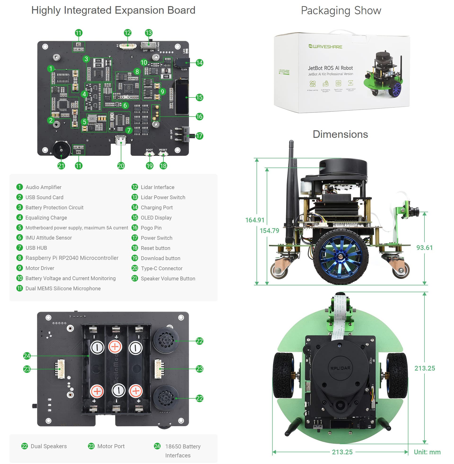 Waveshare JetBot Professional Version ROS AI Kit, Dual Controllers AI Robot, Lidar Mapping, Vision Processing, Includes Waveshare Jetson Nano Dev Kit 4GB (NOT Support Nano 2GB)