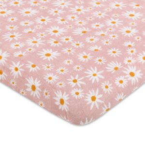 babyletto 100% organic cotton all-stages bassinet sheet, gots-certified, fitted 360°, ultra-soft and breathable muslin - daisy