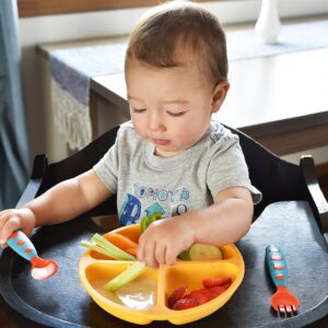 PandaEar Divided Unbreakable Silicone Baby and Toddler Plates & Stay Put Spill Proof Stackable Baby Suction Bowls