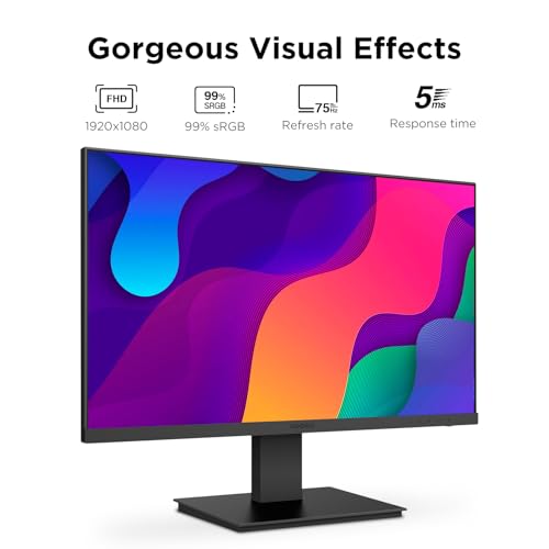 KOORUI 24 Inch Computer Monitor, FHD PC Monitors 1920 x 1080p IPS Display 75Hz, HDMI, VGA, 5ms Response Time, 75 x 75 mm VESA Mountable, Frameless