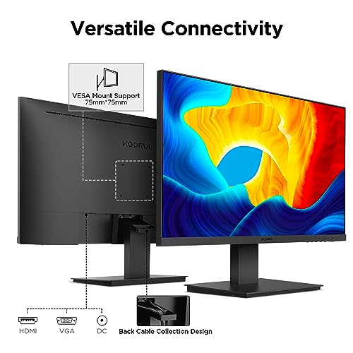 KOORUI 24 Inch Computer Monitor, FHD PC Monitors 1920 x 1080p IPS Display 75Hz, HDMI, VGA, 5ms Response Time, 75 x 75 mm VESA Mountable, Frameless