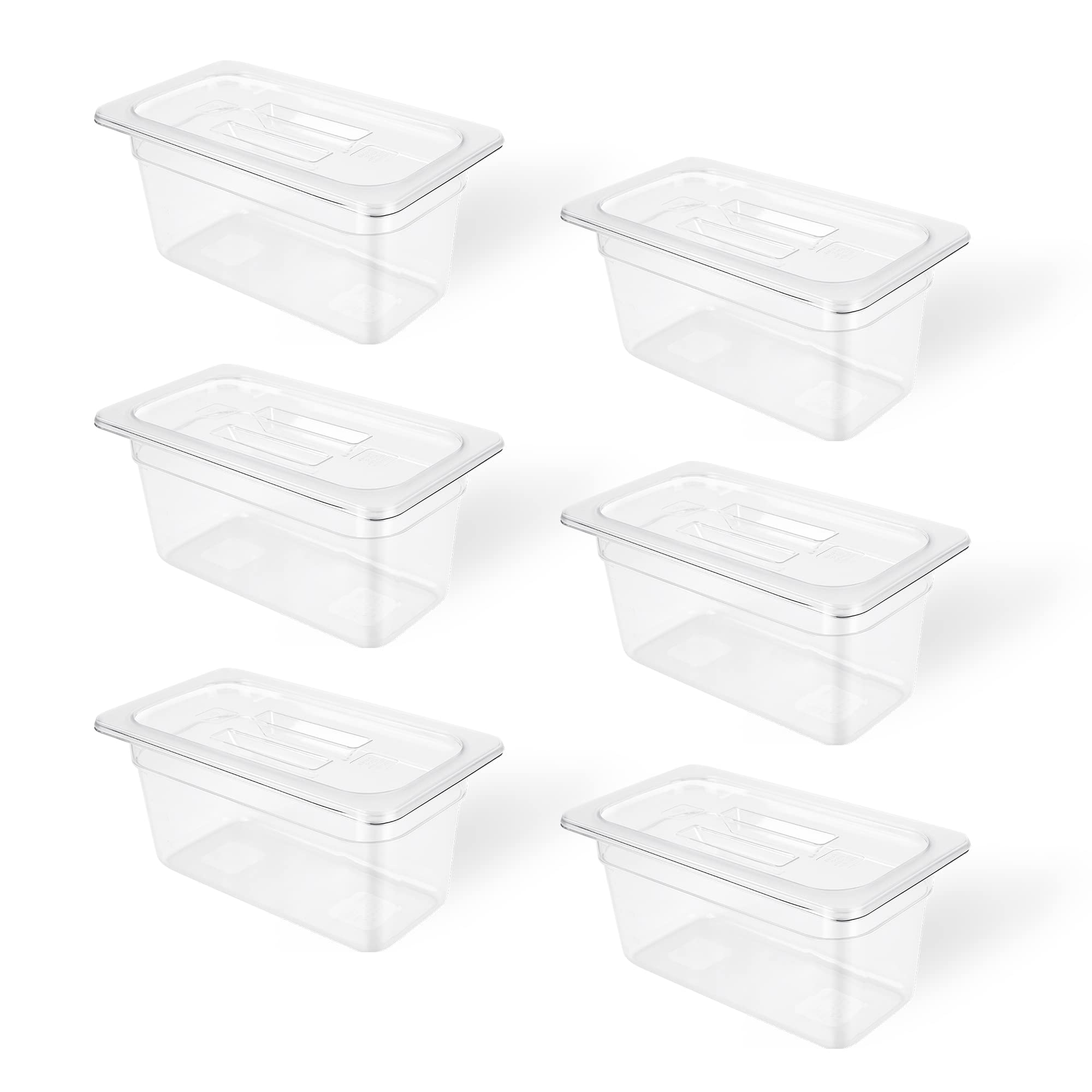 TenUp 6 Pack 1/3 Size 6'' Deep Clear Polycarbonate Food Pan with Lid, Commercial