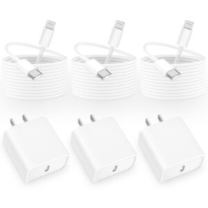 【mfi certified】iphone 14 fast charger, linocell 3pack 20w usb-c pd power wall charger block+3pack 6ft type-c to lightning cable compatible with for iphone 14 13 12 11 pro max/xs max/mini/xr/8/se/ipad