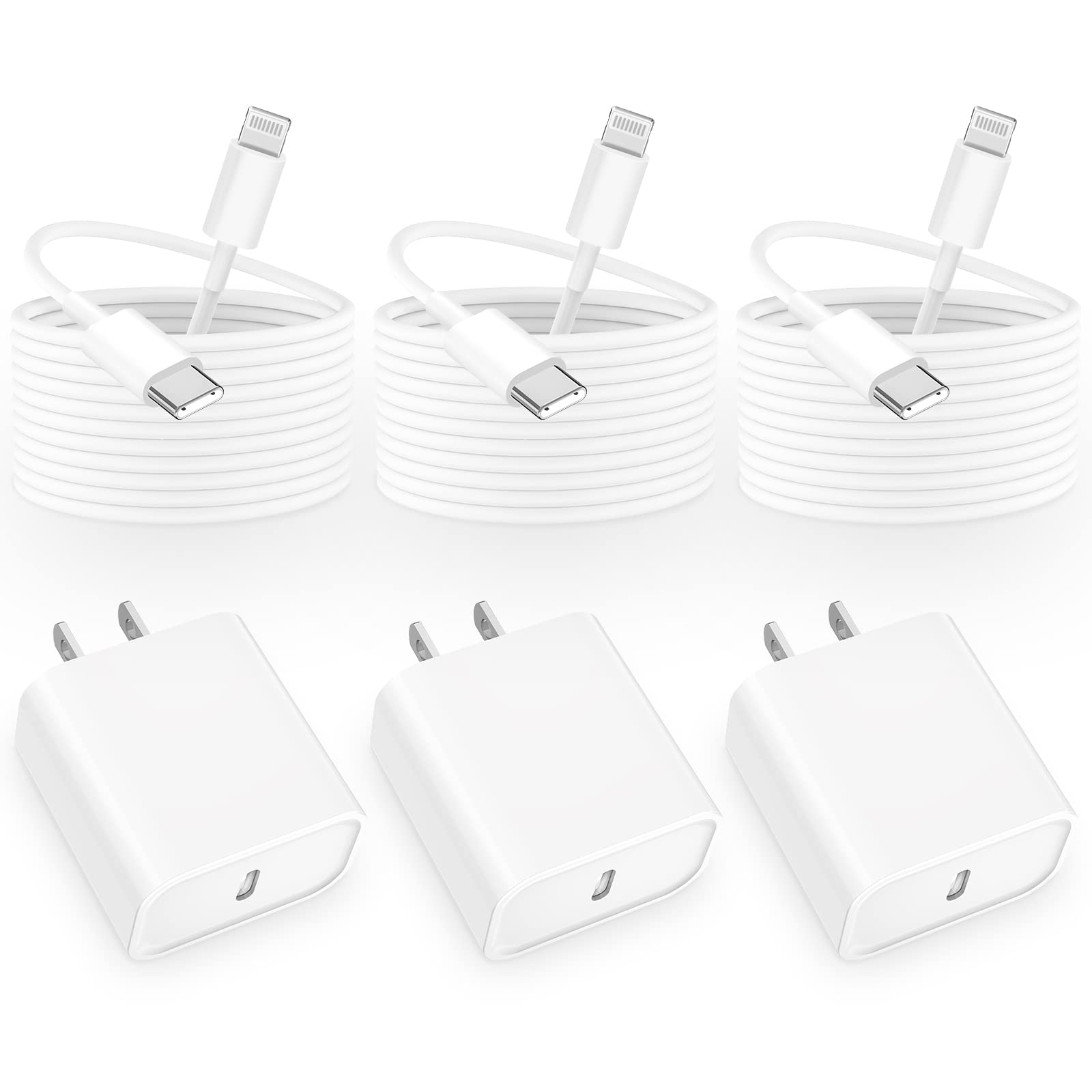 【MFi Certified】iPhone 14 Fast Charger, Linocell 3Pack 20W USB-C PD Power Wall Charger Block+3Pack 6FT Type-C to Lightning Cable Compatible with for iPhone 14 13 12 11 Pro Max/XS Max/Mini/XR/8/SE/iPad