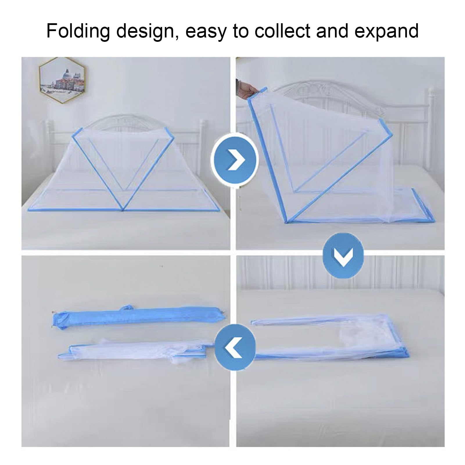 Pssopp Baby Bed Net, Foldable Summer Bedroom Net Tent for Baby Cots Cribs Cot Bed (Blue)