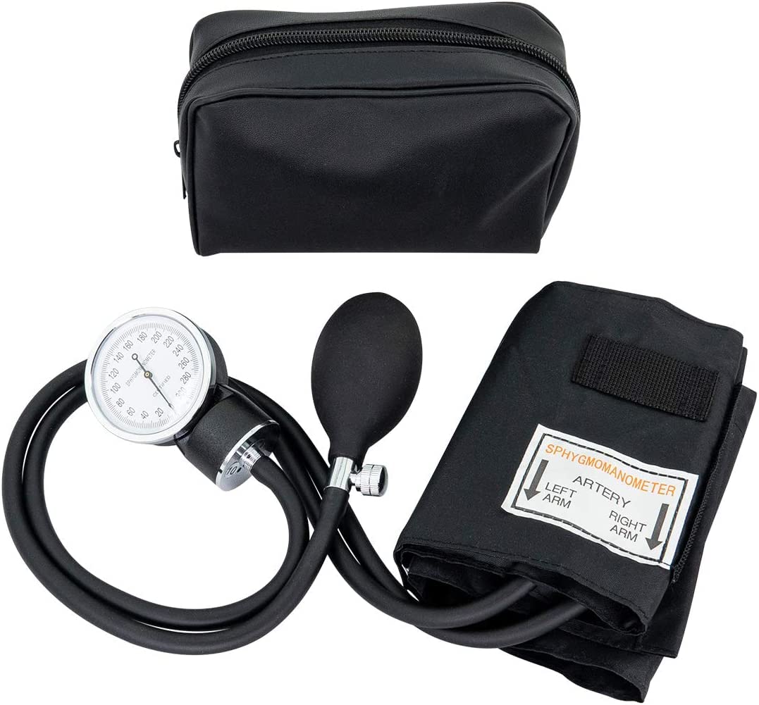 LINE2design Adult Blood Pressure Cuff - School Safety Deluxe Aneroid Sphygmomanometer with Cuff and Carrying Case Trauma Kits Black