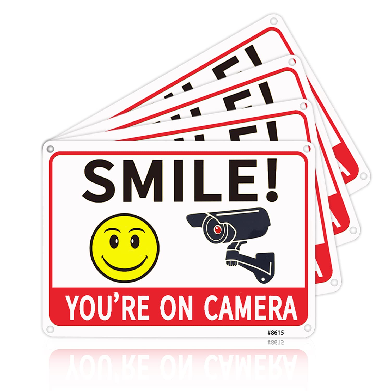 SMILE! You're on Camera" High-Visibility Security Warning Sign, Aluminum, 10x7 Inches, UV Printed, Pack of 4, Outdoor Camera Alert Signage