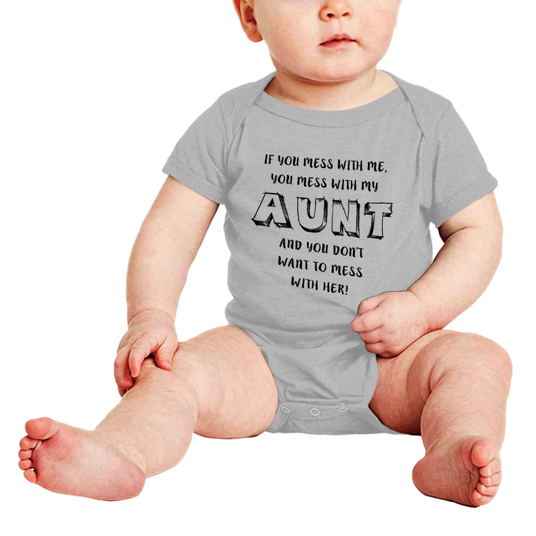 BABYWEN If You Mess With Me You Mess With My Aunt And You Dont Want To Mess Cute Baby Clothes Short Sleeve Romper Bodysuits (Grey, 3-6M)