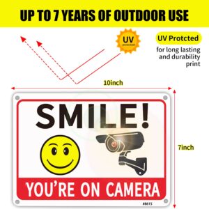 SMILE! You're on Camera" High-Visibility Security Warning Sign, Aluminum, 10x7 Inches, UV Printed, Pack of 4, Outdoor Camera Alert Signage