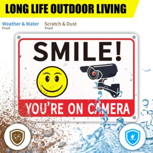 SMILE! You're on Camera" High-Visibility Security Warning Sign, Aluminum, 10x7 Inches, UV Printed, Pack of 4, Outdoor Camera Alert Signage