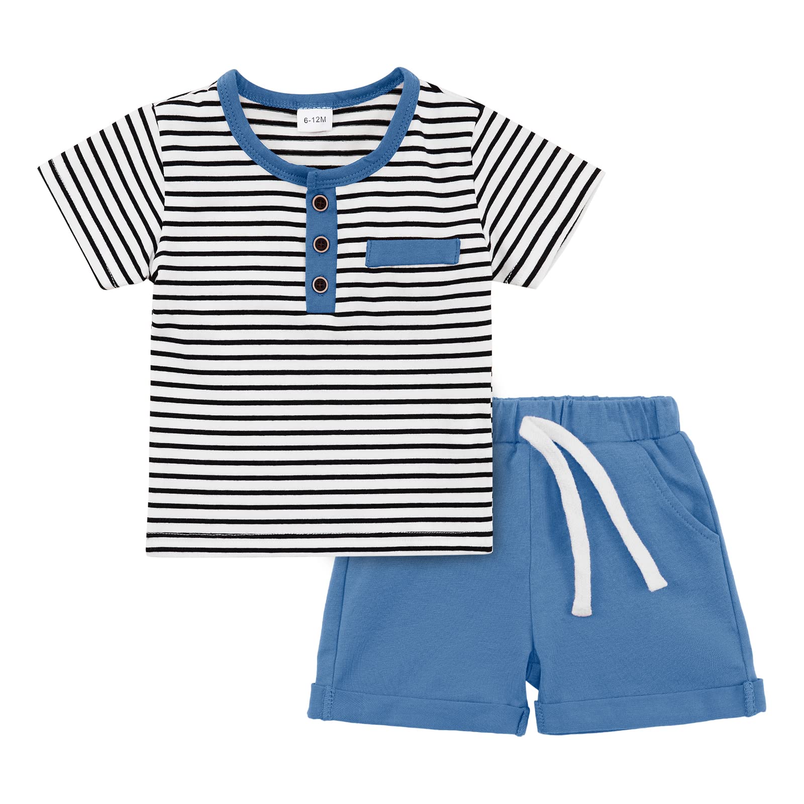 Weixinbuy Toddler Boy Summer Clothes Baby Striped T-Shirt Tops+Solid Shorts 2PCS Outfits Set