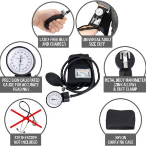 LINE2design Adult Blood Pressure Cuff - School Safety Deluxe Aneroid Sphygmomanometer with Cuff and Carrying Case Trauma Kits Black