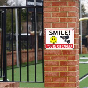 SMILE! You're on Camera" High-Visibility Security Warning Sign, Aluminum, 10x7 Inches, UV Printed, Pack of 4, Outdoor Camera Alert Signage