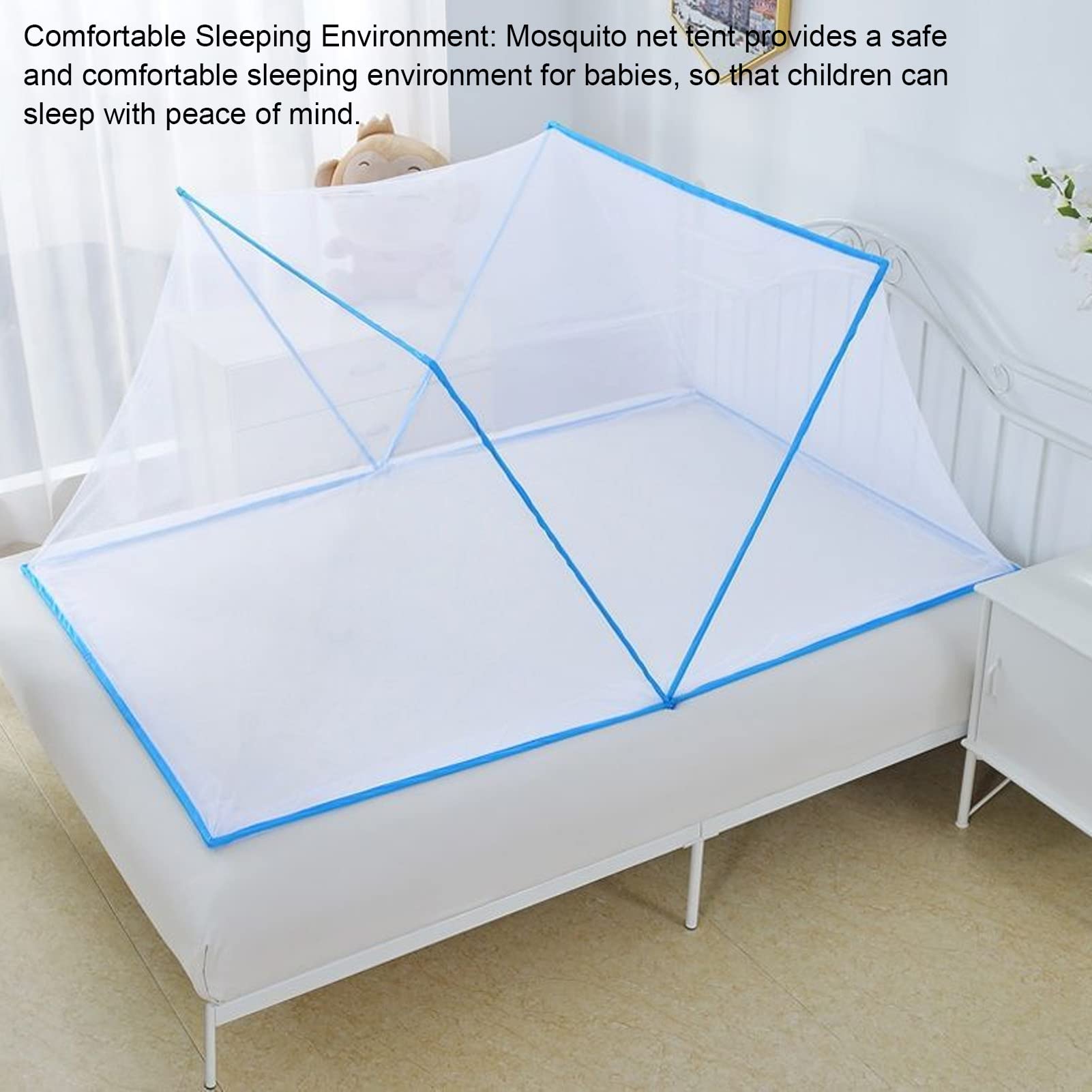 Pssopp Baby Bed Net, Foldable Summer Bedroom Net Tent for Baby Cots Cribs Cot Bed (Blue)