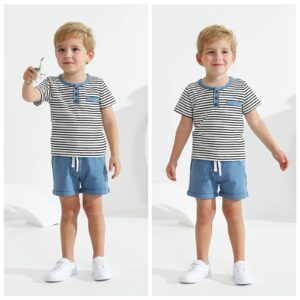 Weixinbuy Toddler Boy Summer Clothes Baby Striped T-Shirt Tops+Solid Shorts 2PCS Outfits Set