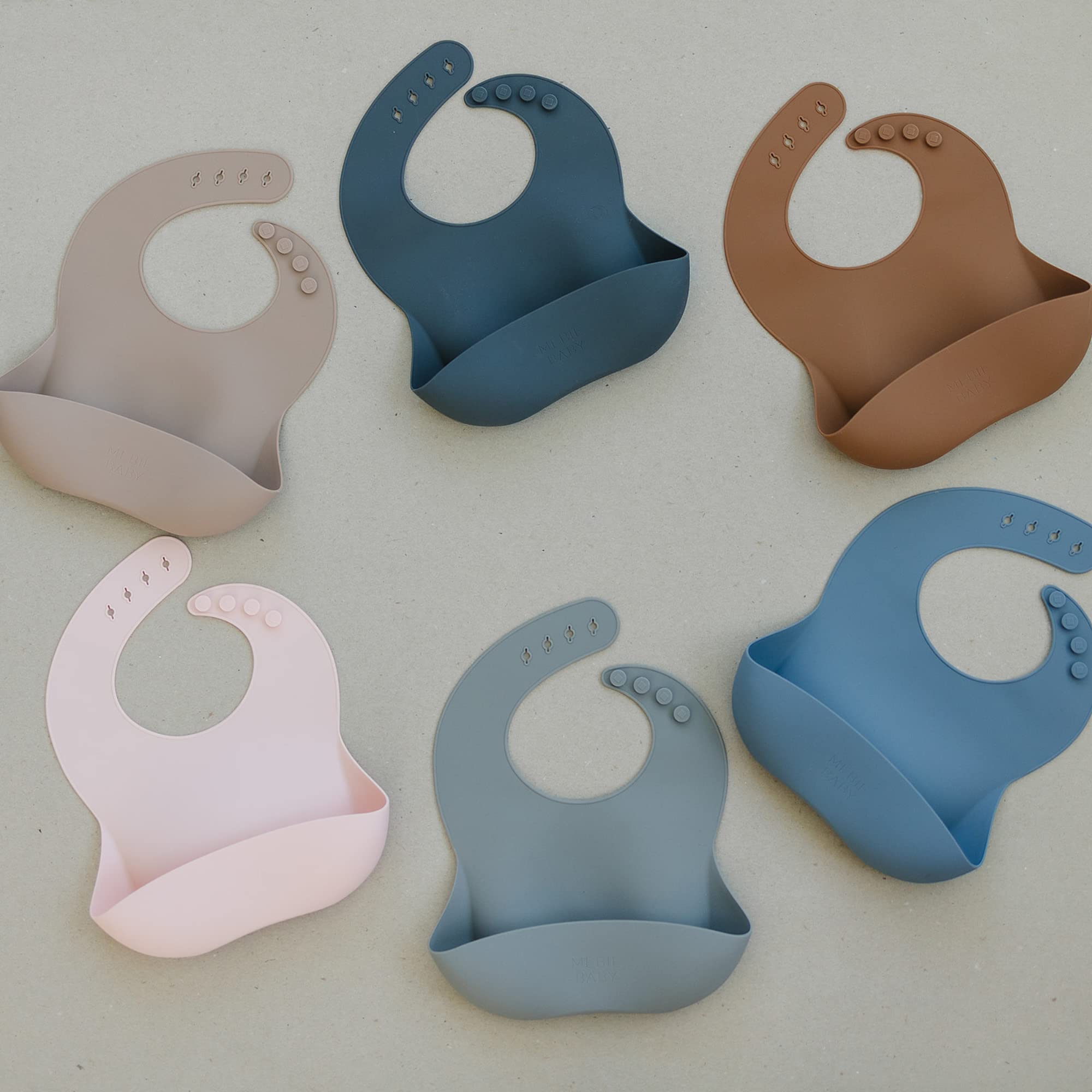 Mebie Baby Silicone Bib and Silicone Spoon Set, Brown, Cream, and Dusty Rose, Baby Bibs for Boy or Girl, Silicone Baby and Toddler Spoons for Snacks and Meal Time