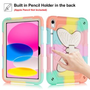 VOFUOE for iPad 10th Generation Case 2022 for iPad 10.9 Case for Kids Girls with Butterfly Wings Kickstand Pencil Holder Shoulder Strap Keychain Rugged Cover for iPad 10th Generation 10.9 Inch-Pink