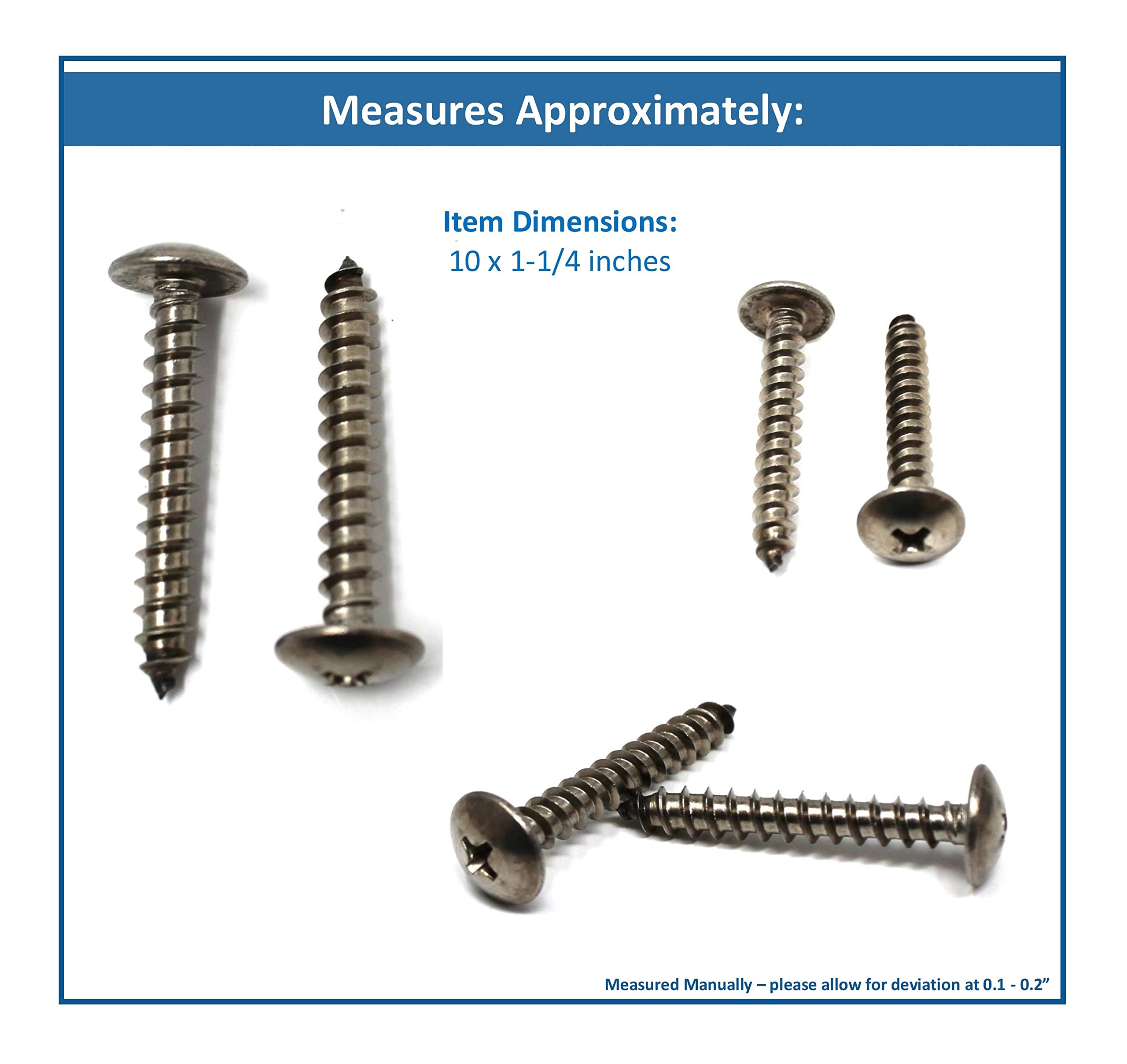 10 x1-1/4" SS Phillips Truss Head Screw Set 80 Piece Dock Bumper Edging Piling Cone Fastener