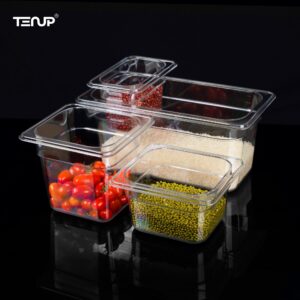 TenUp 6 Pack 1/3 Size 6'' Deep Clear Polycarbonate Food Pan with Lid, Commercial