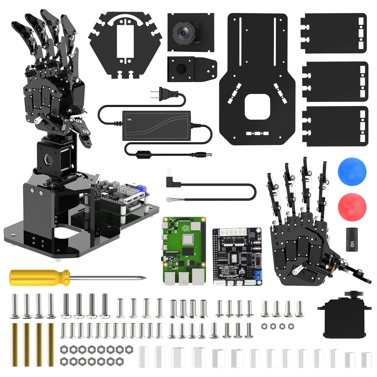 HIWONDER uHandPi Raspberry Pi Robotic Hand AI Vision Bionic Mechanical Hand with Python Programming Powered by Raspberry Pi 4B 4GB (Left Hand)