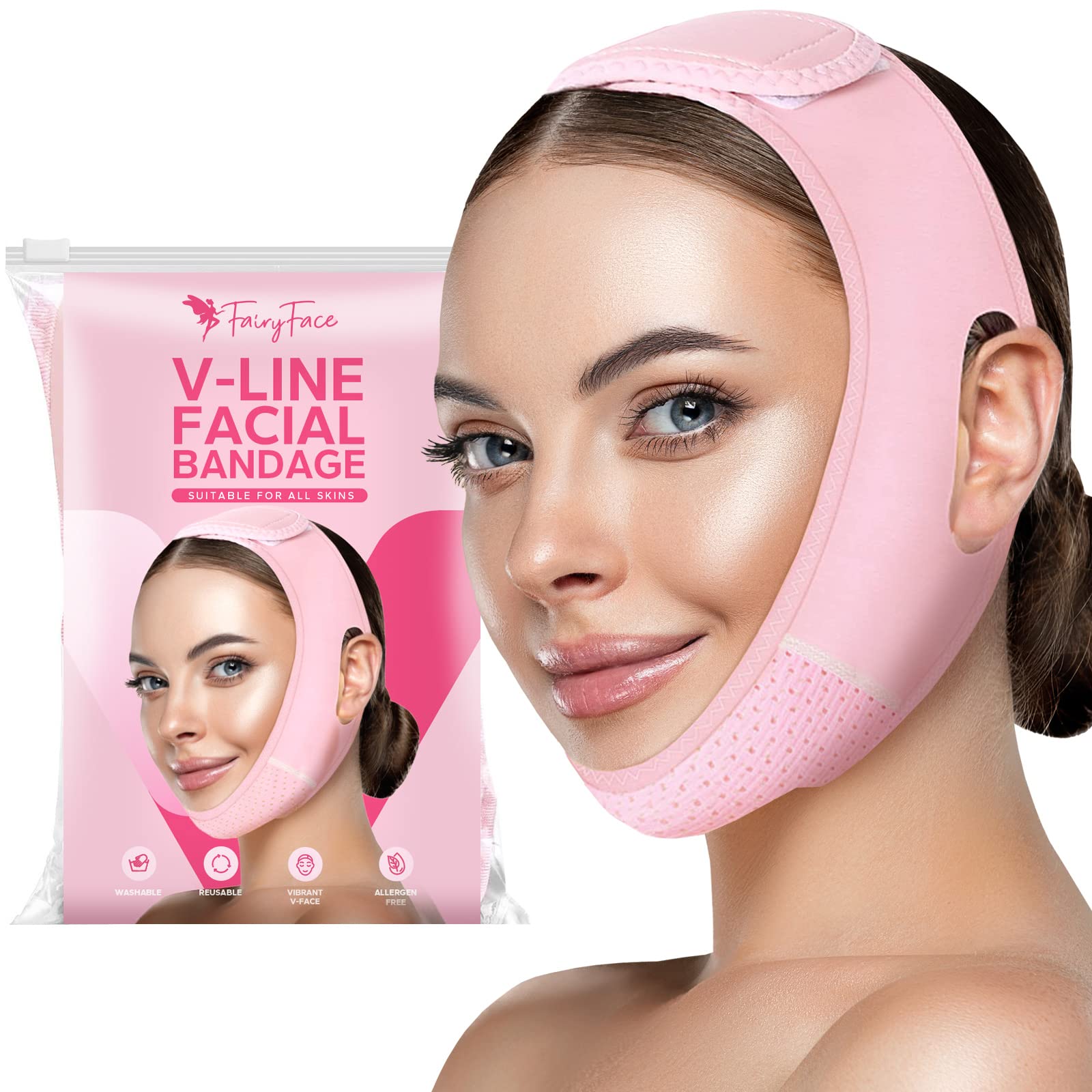 FairyFace Reusable V Line Lifting Mask, Double Chin Reducer, Chin Strap, Face Belt, Lift and Tighten the Face to Prevent Sagging, Create a V Shaped Face Full of Vitality