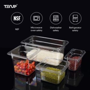 TenUp 6 Pack 1/3 Size 6'' Deep Clear Polycarbonate Food Pan with Lid, Commercial