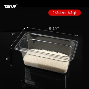 TenUp 6 Pack 1/3 Size 6'' Deep Clear Polycarbonate Food Pan with Lid, Commercial