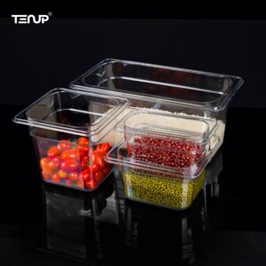 TenUp 6 Pack 1/3 Size 6'' Deep Clear Polycarbonate Food Pan with Lid, Commercial