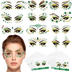 117 pcs st. patrick's day glitter face tattoos green face jewelry tattoos temporary face jewelry three leaf glitter shamrock clover for st. patrick's day party accessory, 33 sheets