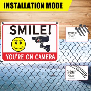 SMILE! You're on Camera" High-Visibility Security Warning Sign, Aluminum, 10x7 Inches, UV Printed, Pack of 4, Outdoor Camera Alert Signage