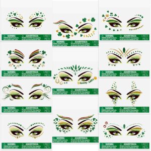 117 Pcs St. Patrick's Day Glitter Face Tattoos Green Face Jewelry Tattoos Temporary Face Jewelry Three Leaf Glitter Shamrock Clover for St. Patrick's Day Party Accessory, 33 Sheets