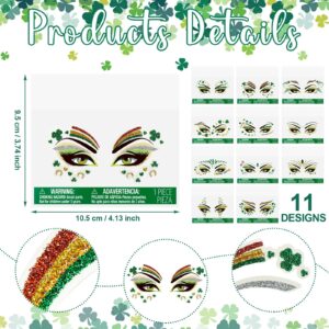 117 Pcs St. Patrick's Day Glitter Face Tattoos Green Face Jewelry Tattoos Temporary Face Jewelry Three Leaf Glitter Shamrock Clover for St. Patrick's Day Party Accessory, 33 Sheets