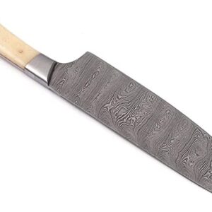 Handmade Damascus Chef Knife Best 8-inch Chefs Knife Ultra Sharp, Professional Damascus Steel Knives Choice for Kitchen & Restaurant, Twist Pattern Damascus Kitchen Knife With Bone Handle (20002)