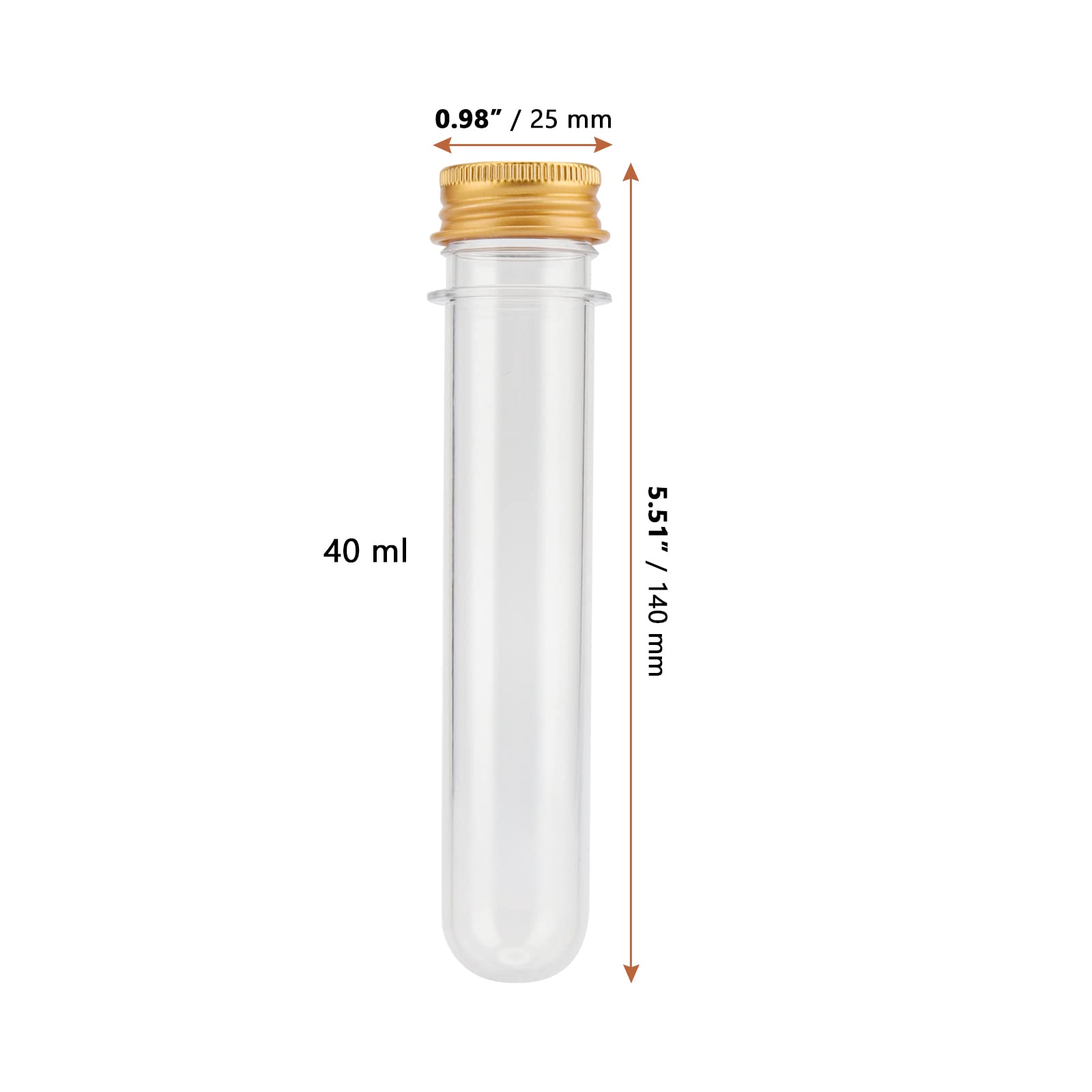 LEXININ 60 PCS 40ml Clear Plastic Test Tube with Lid, Test Tubes with Gold Screw Caps, Plastic Tubes for Craft Wedding Decor